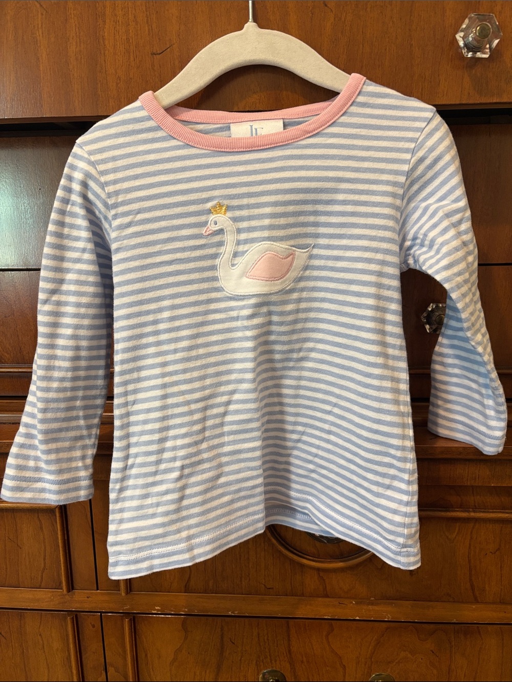 Little English Swan Applique Long Sleeve Top - Pink & Light Blue